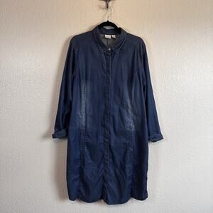 Chico's Denim Dress 3 XL Blue Jean Lyocell Chambray Long Sleeve Pockets Coastal